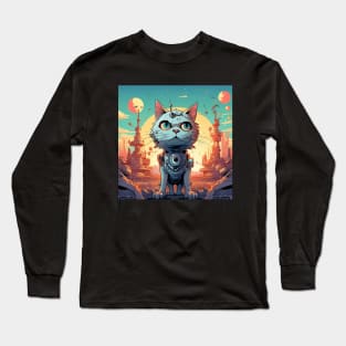 Futuristic Cyber Cat Long Sleeve T-Shirt